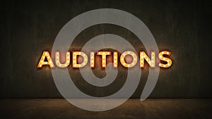 Neon Sign on Brick Wall background - Auditions . 3d rendering