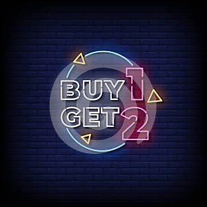 Neon Sign buy 1 get 2 with Brick Wall Background Vector