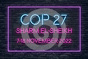 Neon Sign - COP 27 - Sharm El-Sheikh, Egypt, 7-18 November 2022 - International climate summit vector illustration