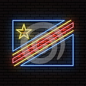 Neon sign in the form of the flag of Democratic Republic of the Congo. Against the background of a brick wall with a shadow.