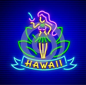 Neon sign with girl of hawaii cocktail