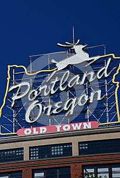 Neon Sign at an Historical Building in Dowtown Portland in Oregon photo