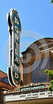 Neon Sign at an Historical Building in Dowtown Portland, Oregon photo