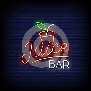 Neon Sign Juice Bar with Brick Wall Background Vector