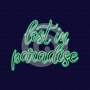Neon sign with lettering on dark background vector illustration