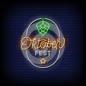 Neon Sign oktober festival with Brick Wall Background Vector