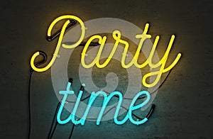 Neon sign, party time, mock-up with centered text