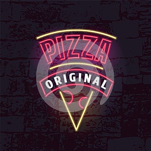 Neon sign for pizza restaurant vector logo, icon photo