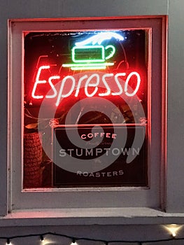 Neon sign for Espresso for Stumptown Roasters, Portland, Oregon