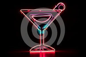 A neon sign with a retro martini glass icon