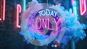 A neon sign that says today only in smoke, AI