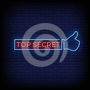 Neon Sign top secret with brick wall background vector