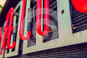 Neon sign up close. Neon letters. Fashionable style