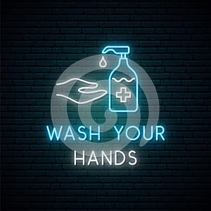 Neon sign Wash your hands.