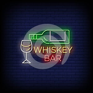 Neon Sign whiskey bar with brick wall background vector