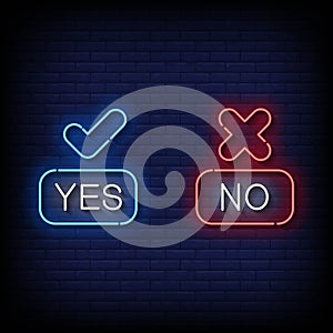 Neon Sign yes or no Brick Wall Background Vector
