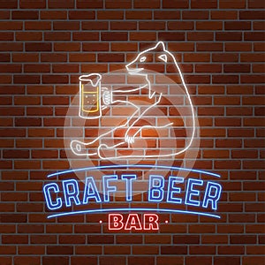 Neon signboard Craft Beer with bear.