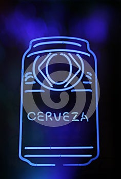 Neon Signs Blue Neon Beer Can Sign Cerveza Spanish Beer Sign