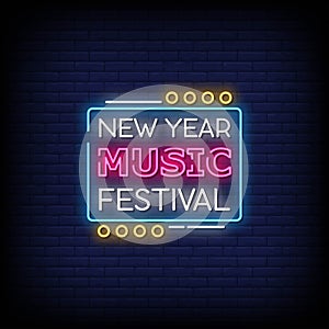 New year Music Festival Neon Signs Style Text Vector