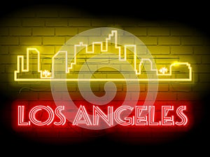 Neon silhouette of Los Angeles United States city skyline vector background. Neon style sign illustration. Illustration for t s