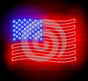 Neon silhouette of United States of America flag.