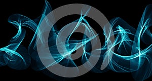 Neon Smoke. Modern abstract wide background, design of thin neon threads, gradient wave of lines, strip, texture bright glow