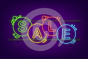 Neon speech bubbles with text Sale. Neon icon. Symbol, sticker tag, special offer label, advertising badge. Vector stock