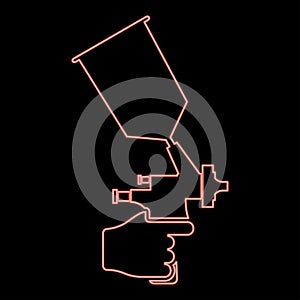 Neon spray gun holding in hand Sprayer using Arm use tool atomizer pulverizer red color vector illustration image flat style