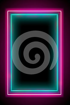 neon square frame on black background