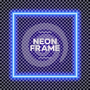 Neon square frame on transparent background