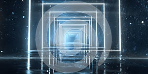 Neon Square Tunnel Futuristic Digital Background