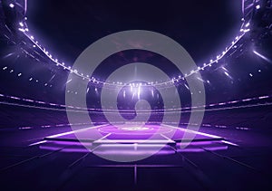 neon stadium stage, Glowing neon lighting and a blank platform for product placement, Satge platform for concert. AI Generative