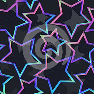 Neon star geometric seamless pattern