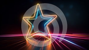 Neon star illustration. Background with futuristic best review element. Generative AI