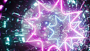 Neon Star Light Ring VJ Tunnel 3D Rendering photo