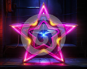 neon star with neon lights on it in a dark room