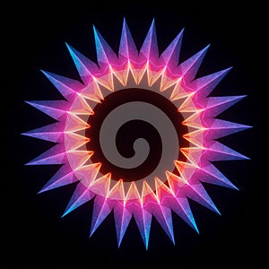 Neon starburst pattern with multiple sharp, triangular protrusions radiating outward.