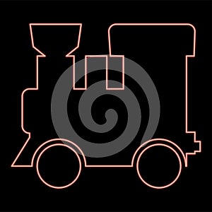 Neon steam locomotive - train red color vector illustration flat style image