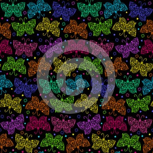 Neon Steampunk Butterfly Seamless Pattern