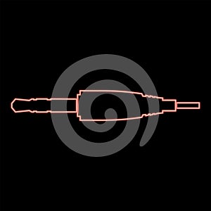 Neon studio / audio cable connector or mini jack icon black color in circle red color vector illustration flat style image