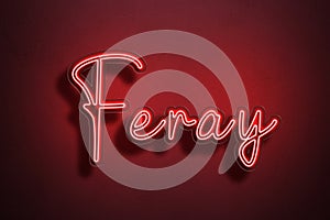 Red Neon Style Text Effect of name Feray on red background