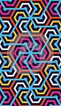 Neon style hexagons  abstract pattern