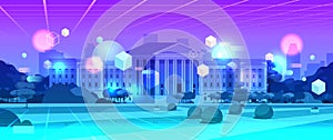 neon summer city park town building with columns view through VR glasses metaverse virtual reality technology vector