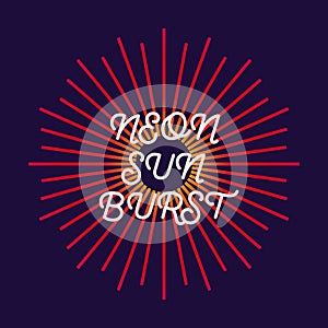 Neon sunburst. Firework explosion, star, rays of light.
