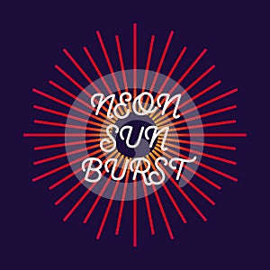 Neon sunburst. Firework explosion, star, rays of light.