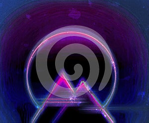 Neon sunset in mountains landscape