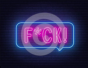 Neon Swear Speech Bubble on brick wall background.