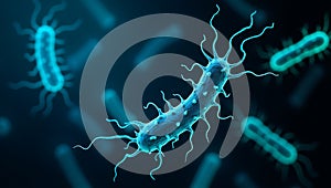 Ai Generated - Neon Swirls of Bacteria Under Microscope