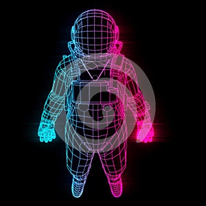 Neon synthwave style astronaut wireframe