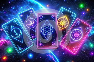 Neon Tarot Cards in Space